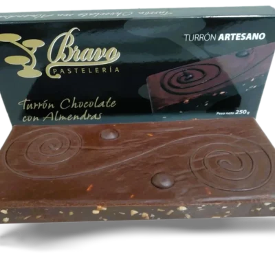 Turrón Chocolate con Almendras Turrón Chocolate con Almendras, Turrón Artesano, Turrón chocolate, Pastelería Bravo, Los Yébenes, Turrón Toledo